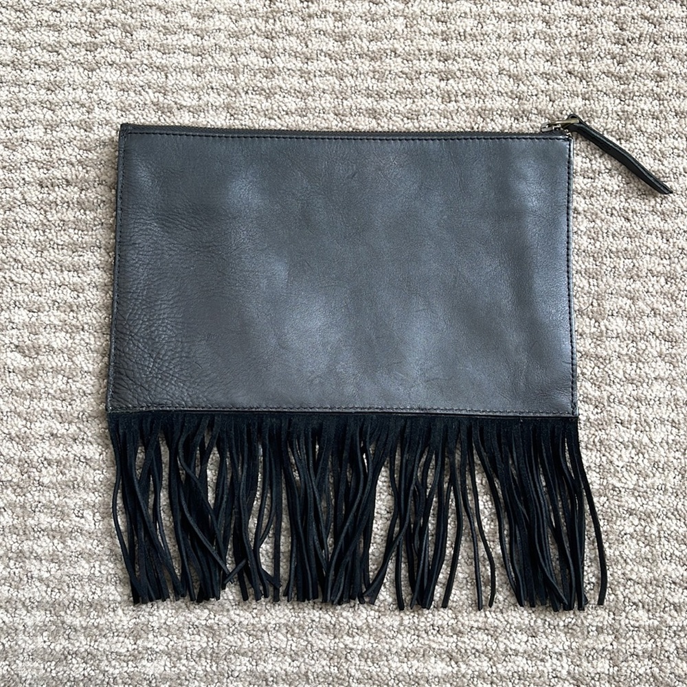 Madewell Leather Fringed Clutch
